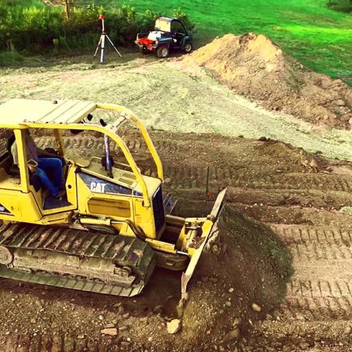 Dirt work contractors moving dirt with a dozer