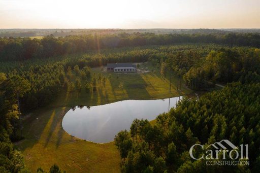 WALLACE-ABOVE-1 Aerial photo of a home built by Carroll Construction on a client's land in East Feliciana.