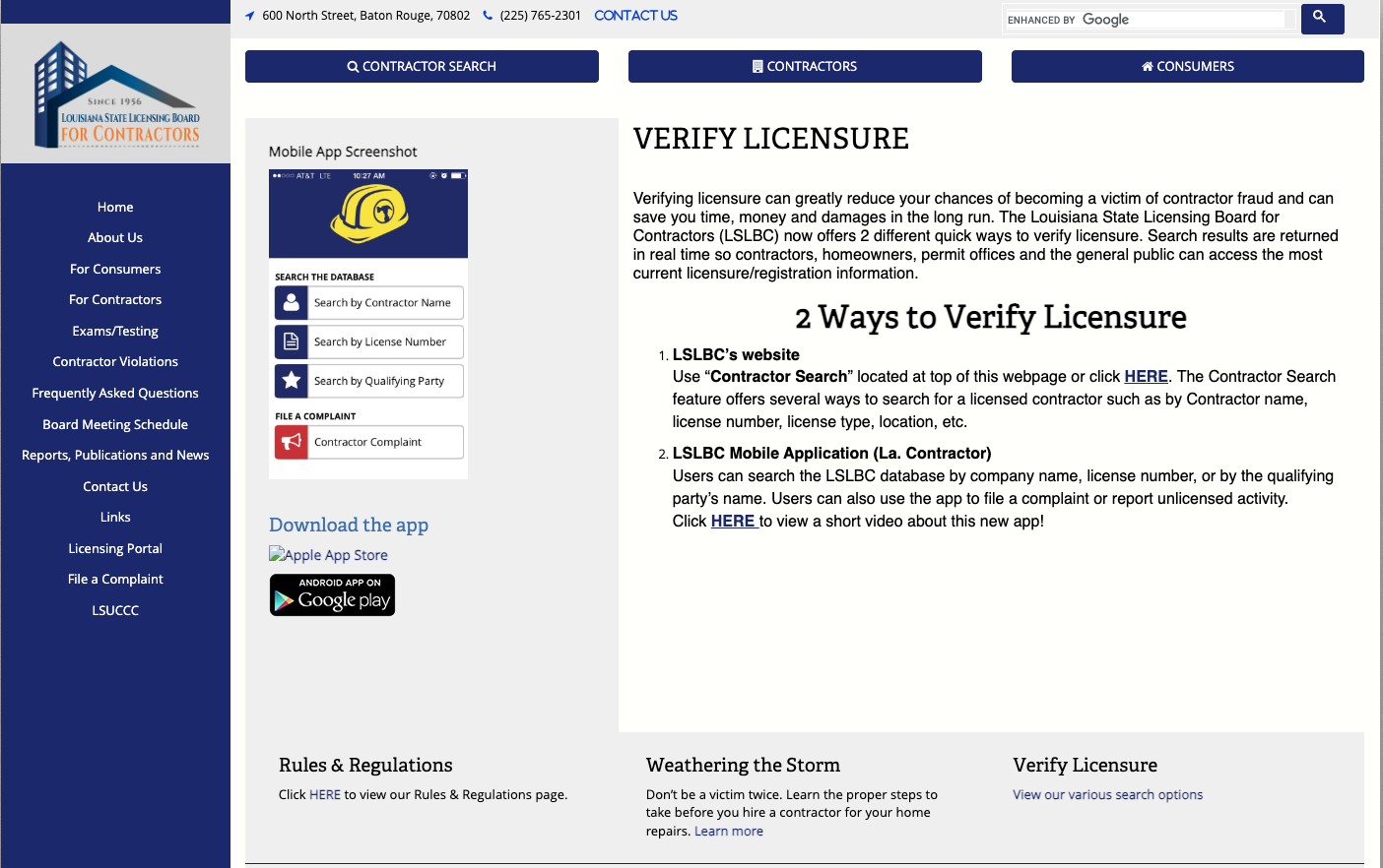 Screenshot 2025-09-18 at 3.01.11 PM Verifying builder license with the Louisiana State Licensing Board database