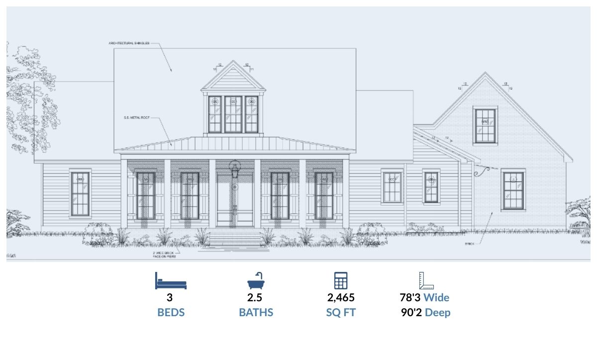 Liberty 3 Bedroom Floor Plan – Carroll Construction Liberty floor plan elevation – 3 bedroom, 2.5 bath Acadian Farmhouse style home