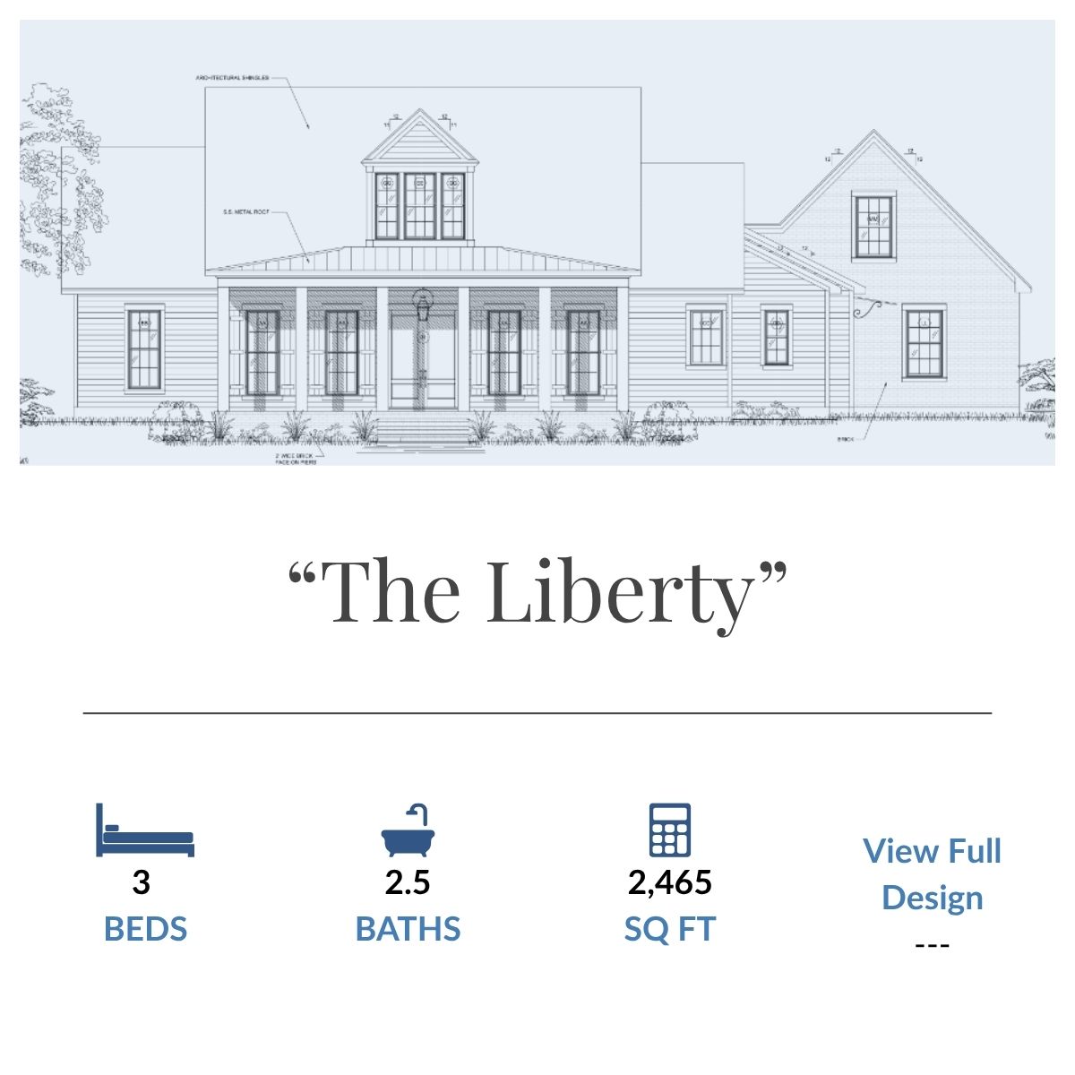 The Liberty – 3 Bed, 2.5 Bath, 2,465 SF Custom Home Plan