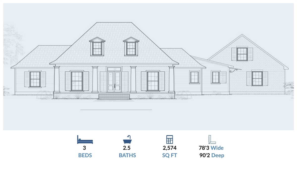 2574 square foot Bluff Creek custom home floor plan – 3 bedrooms, 2.5 bathrooms – Carroll Construction