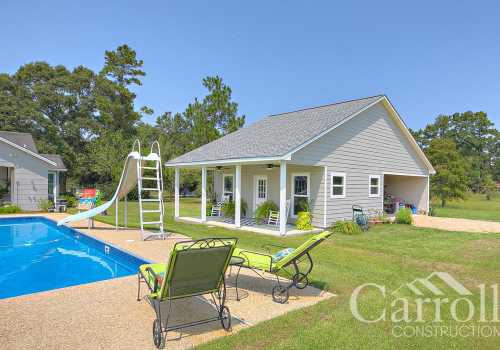 Construction of a custom outdoor entertaining pool area
