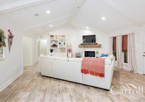 Bright and comfortable family room with vaulted ceiling
